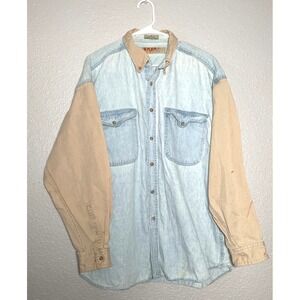 Vintage  Anchor Blue‎ Denim Shirt Men's XL Blue Color Block Pockets Workwear